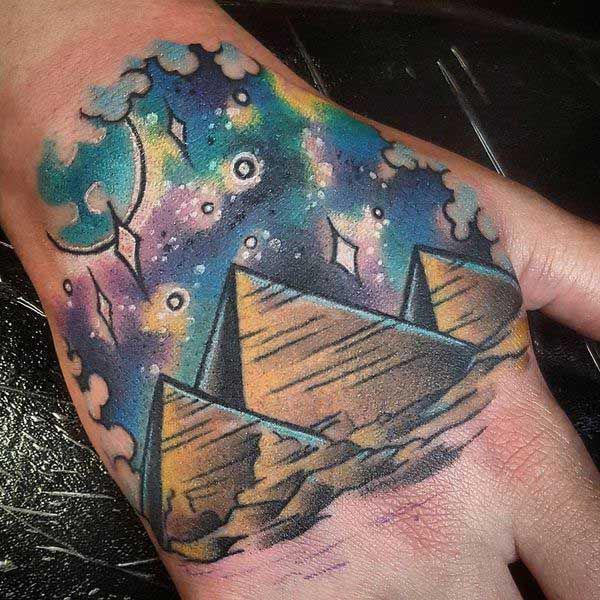 Pyramids with moon and stars tattoo