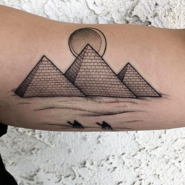 Pyramids with sun and moon tattoo