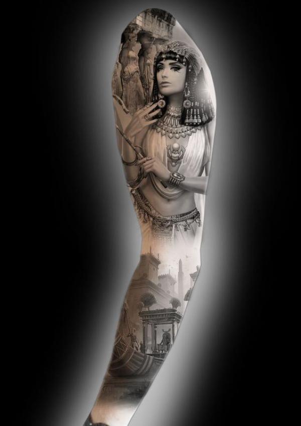 Realistic Cleopatra sleeve tattoo