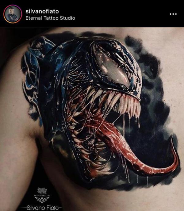 Realistic venom shoulder blade tattoo