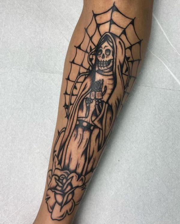 Santa Muerte forearm tattoo