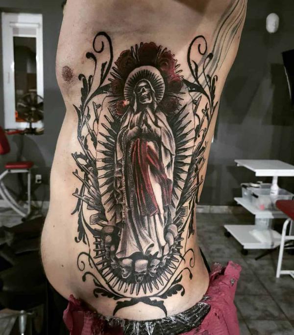 Santa Muerte side tattoo for men