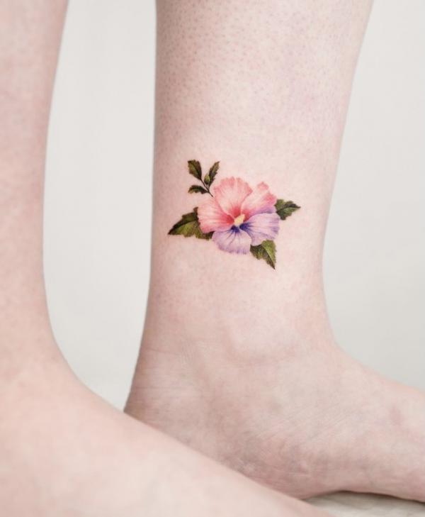 Small hibiscus ankle tattoo