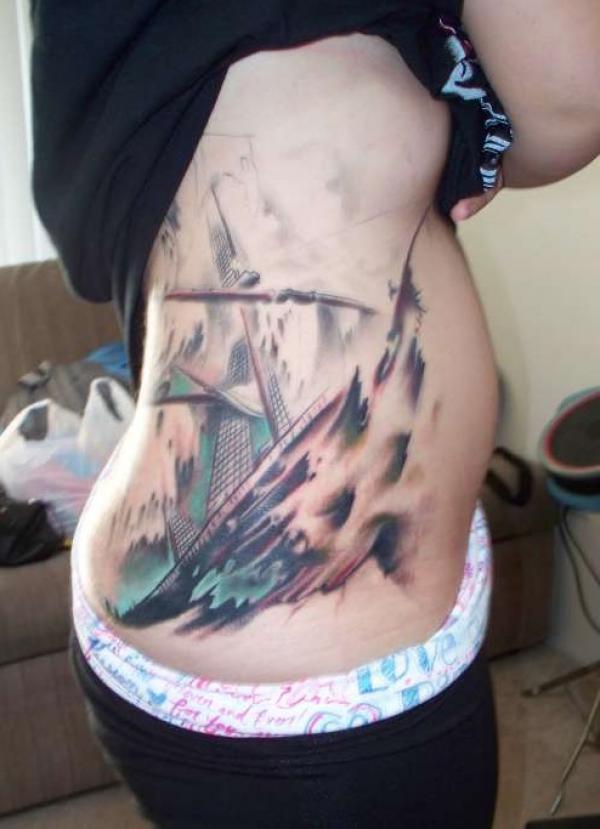 Sunken tall ship rib cage tattoo