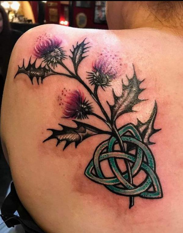 Thistle and Trinity knot tattoo