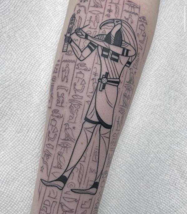 Thoth and hieroglyphics tattoo