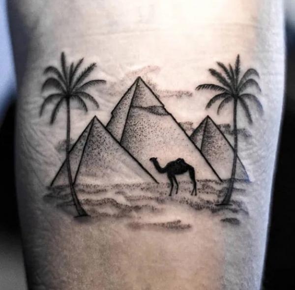 Three Pyramids with palm tree tattoo