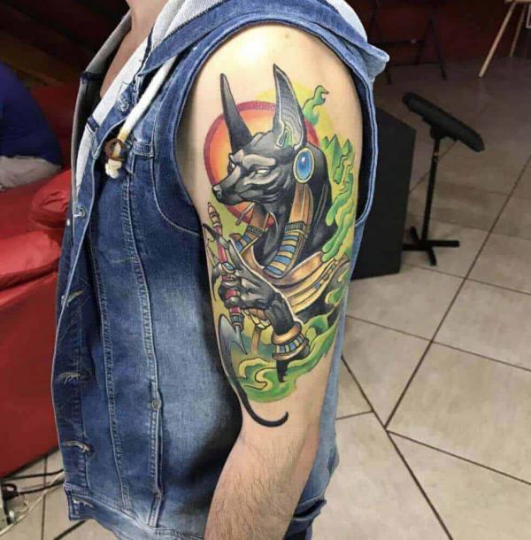 Traditional Anubis holding Khopesh tattoo