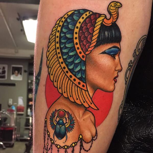 Traditional Cleopatra with Scarab tattoo