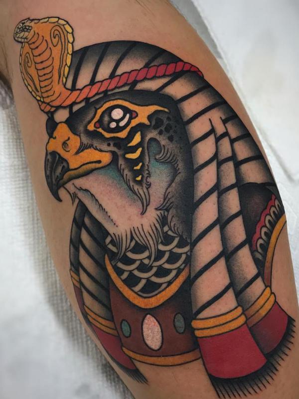Traditional Horus with Cobra tattoo
