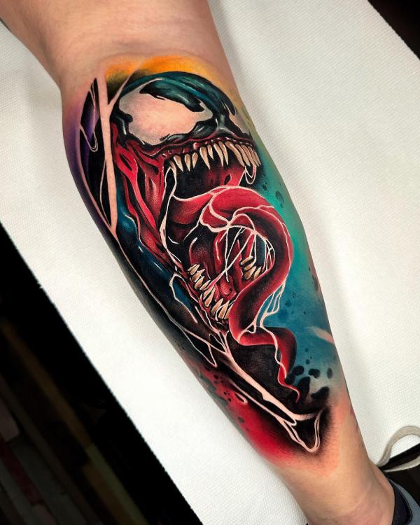 Venom calf tattoo