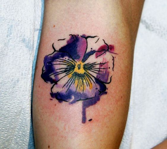 Watercolor Violet flower tattoo on arm