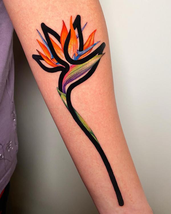 Watercolor bird of paradise tattoo