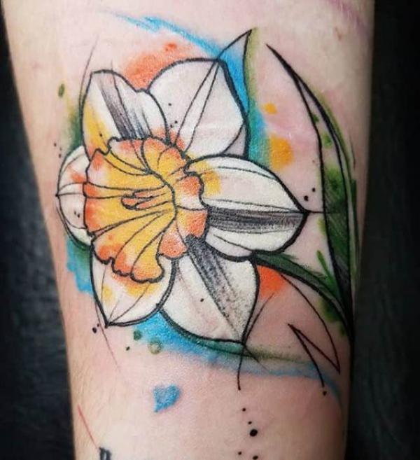 Watercolor daffodil tattoo