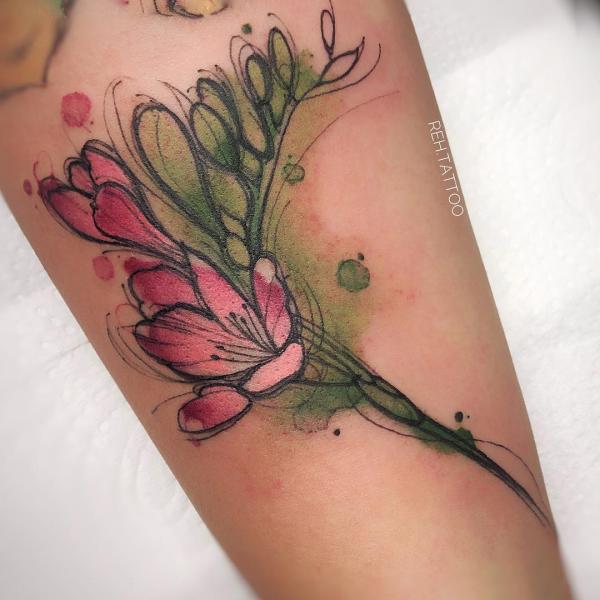 Watercolor freesia tattoo