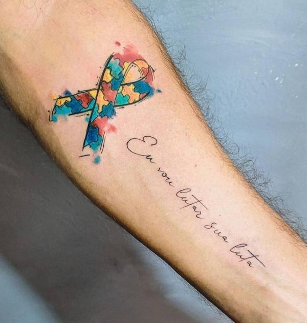 Watercolor puzzle tattoo with words Eu vou lutar sua luta