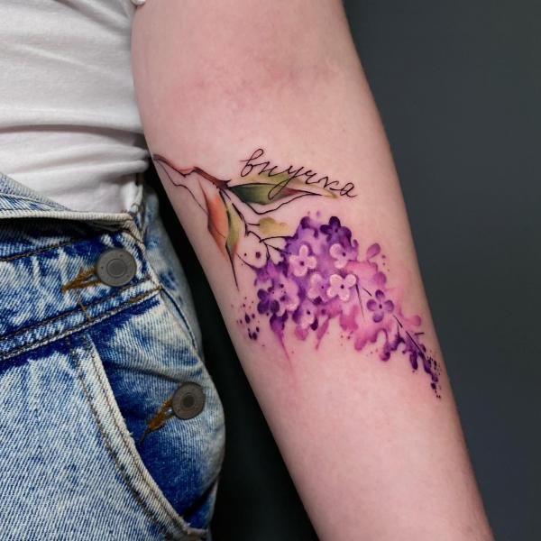 Watercolor wisteria tattoo with name