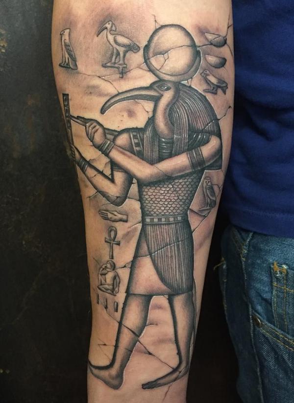 Writing Thoth and hieroglyphics tattoo