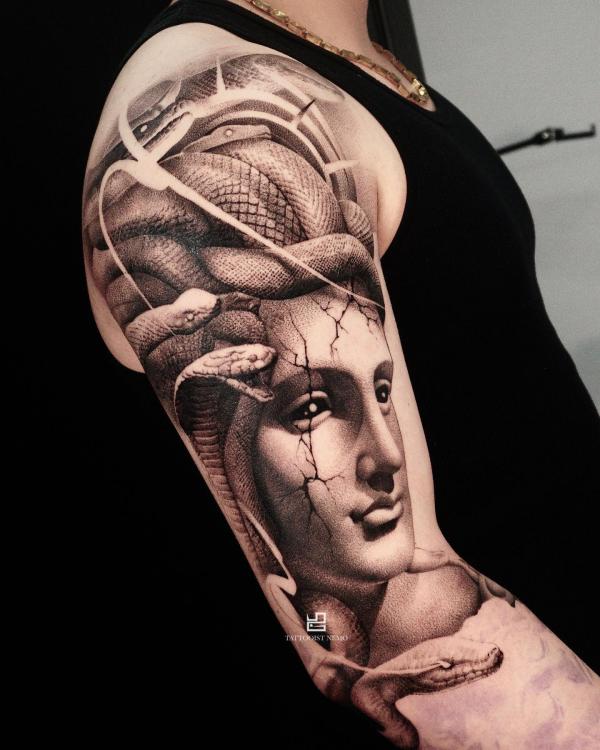 3D Medusa with snake tattoo