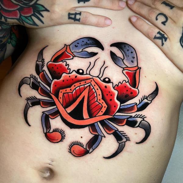 American traditional crab sternum tattoo