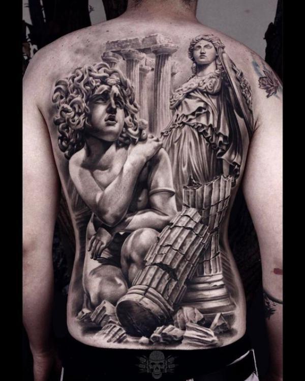 Athena Medusa Back Tattoo