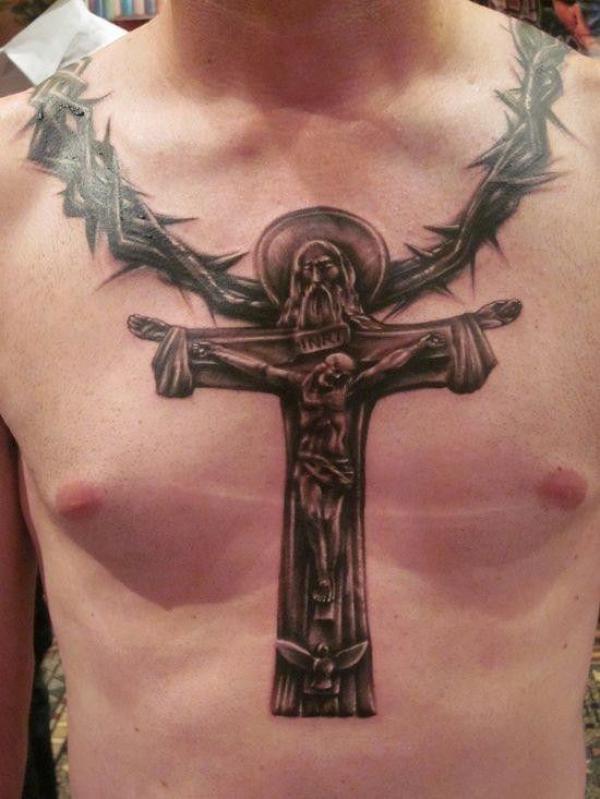 Barbed wire necklace and Crucifix tattoo
