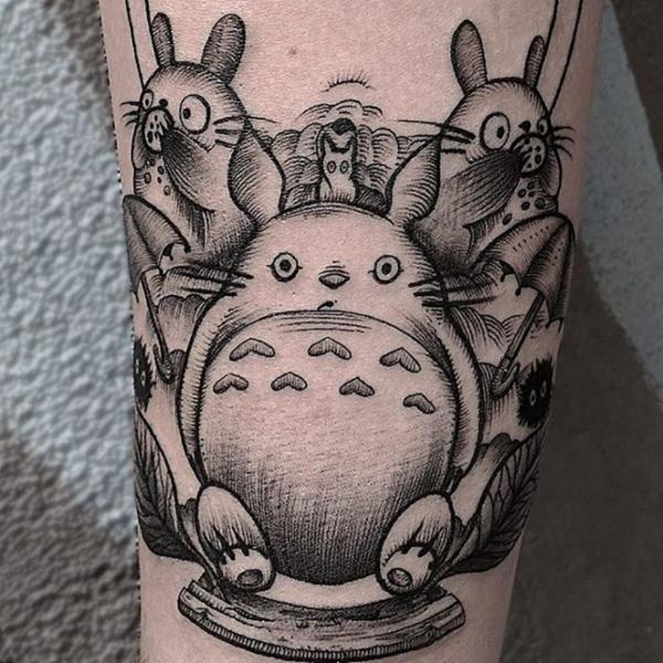 Black and white totoro tattoo