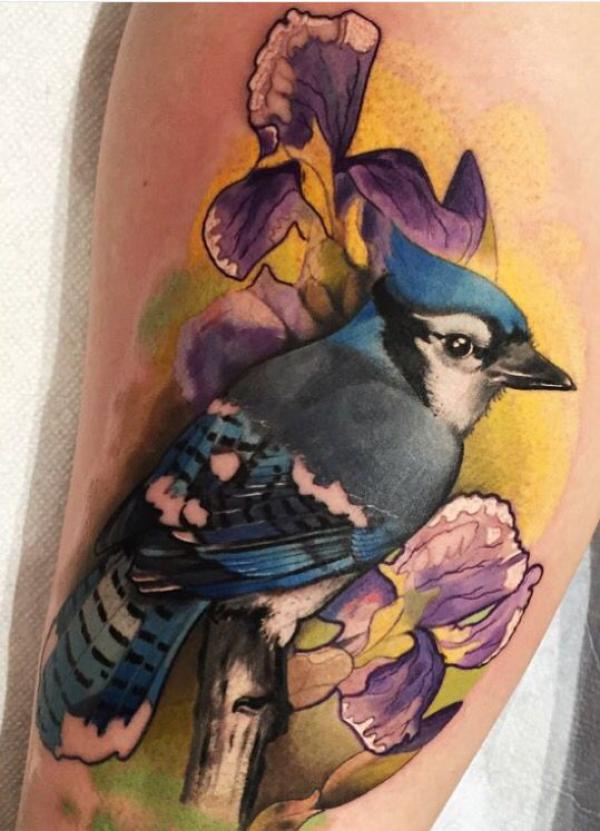 Blue Jay and Iris tattoo