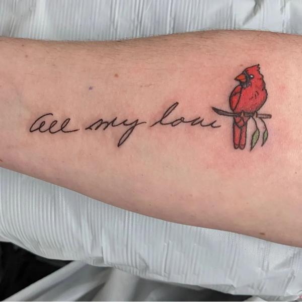 Cardinal Tattoo with words All My Love