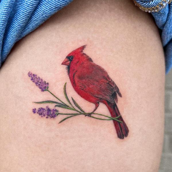 Cardinal and lavender tattoo