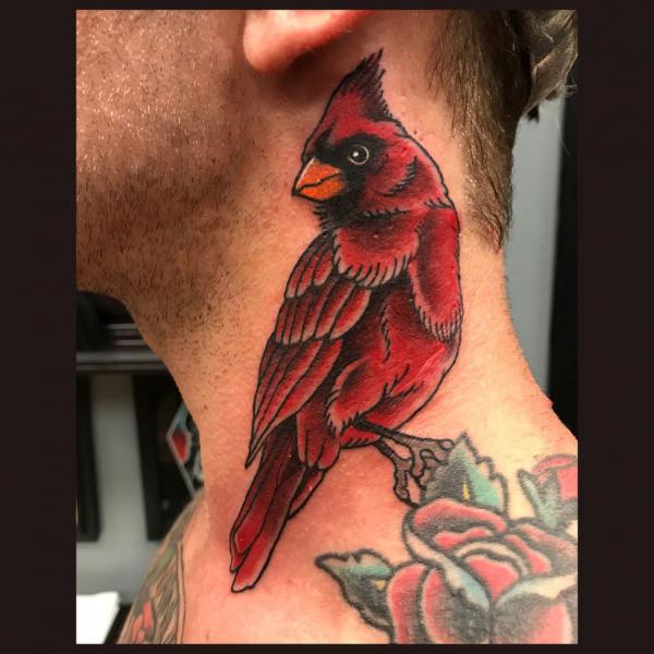Cardinal neck tattoo for men