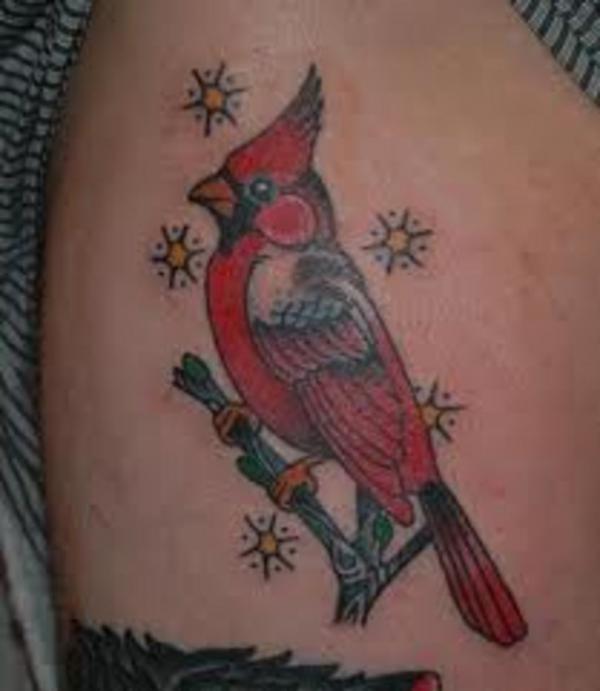 Cardinal with snowflakes tattoo