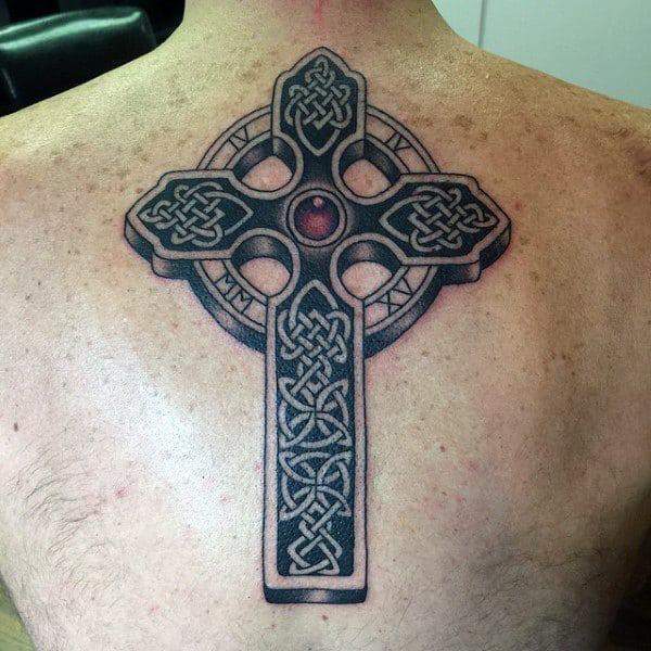 Celtic cross back tattoo