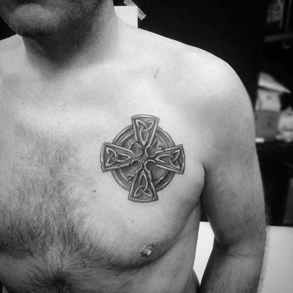 Celtic cross chest tattoo