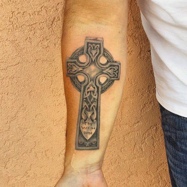 Celtic cross inner forearm tattoo