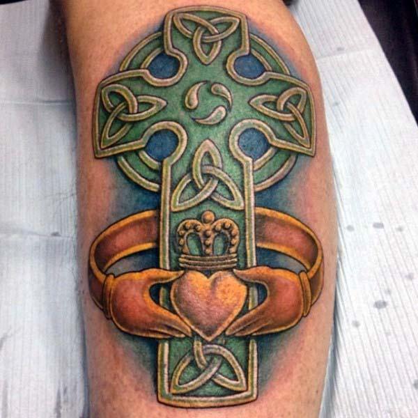 Celtic cross with Trinity Knot and claddagh tattoo