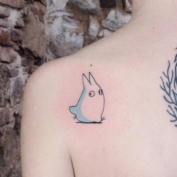 Chibi totoro shoulder blade tattoo
