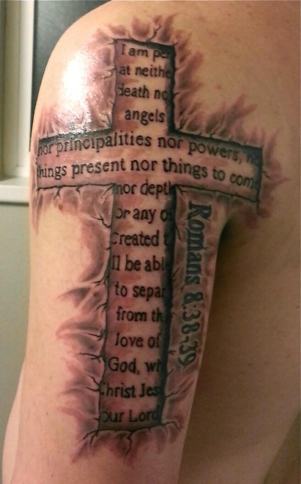 Cross tattoo with bible verse tattoo