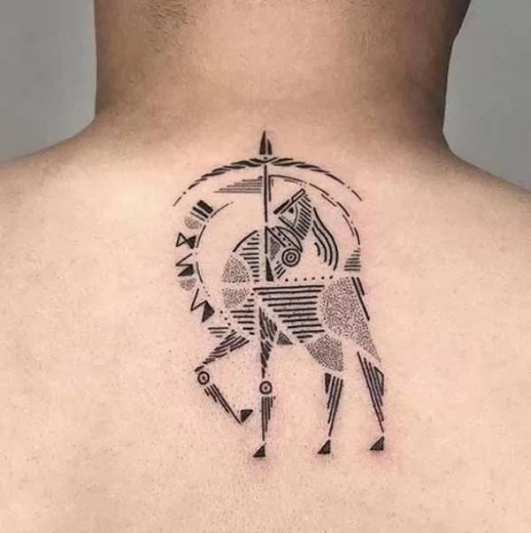 Dotwork sagittarius symbol back tattoo
