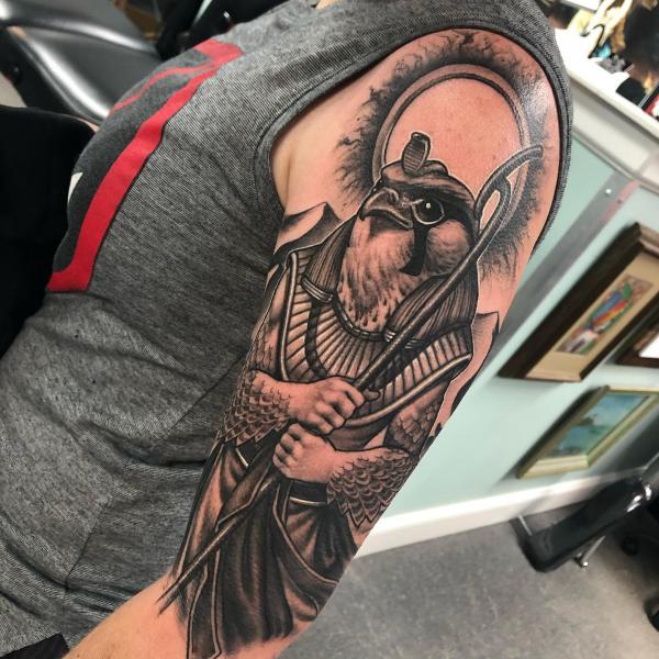 Egyptian God Ra half sleeve tattoo