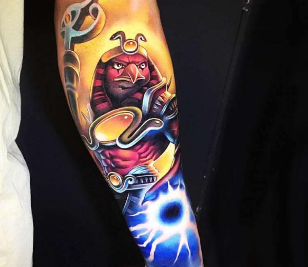 Egyptian god Ra tattoo forearm
