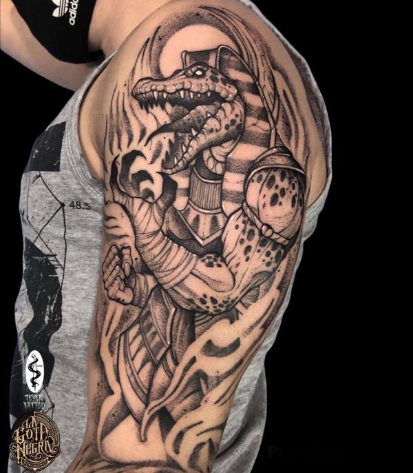 Egyptian god sobek tattoo sleeve