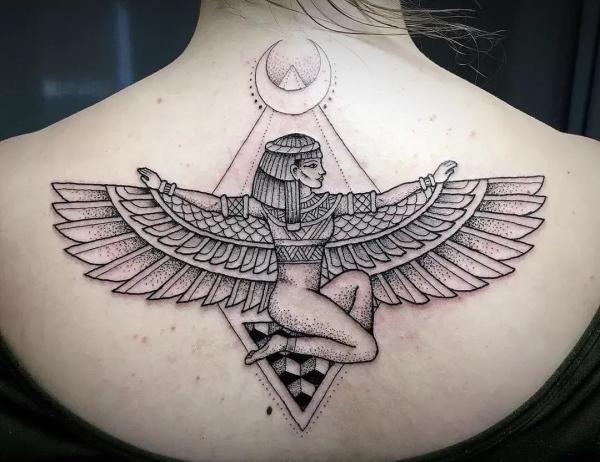 Egyptian goddess Maat back tattoo