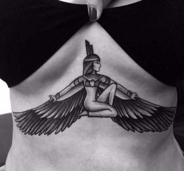 Egyptian goddess Maat sternum tattoo