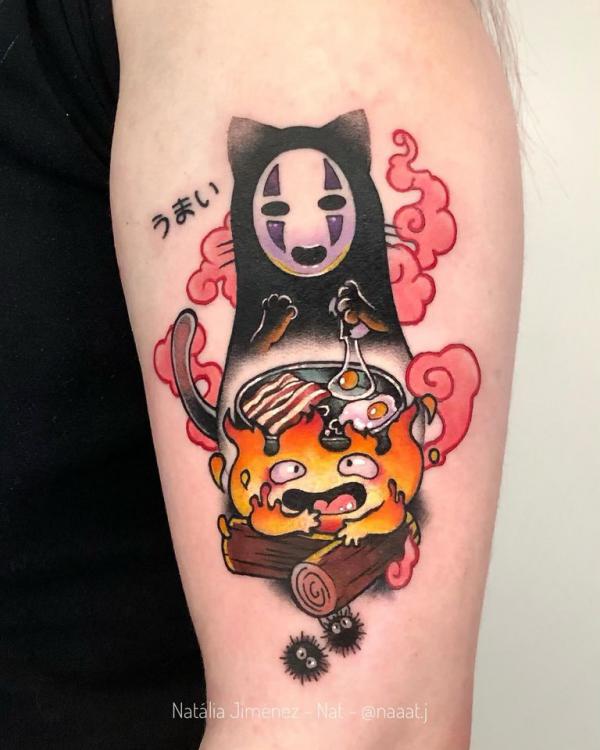 Firing Noface and Calcifer tattoo