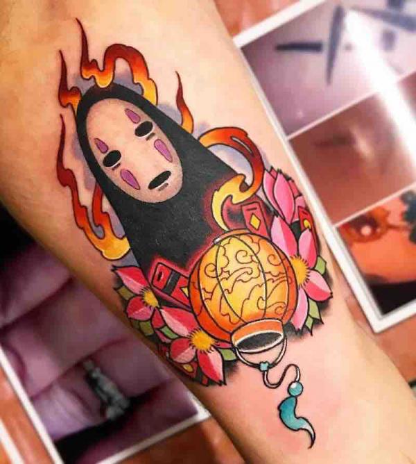 Flaming No Face with lantern tattoo
