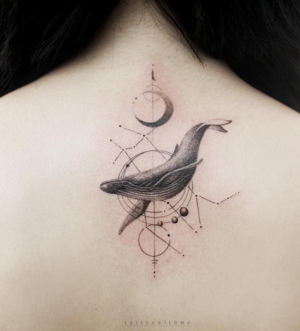 Gemini constellation with whale tattoo