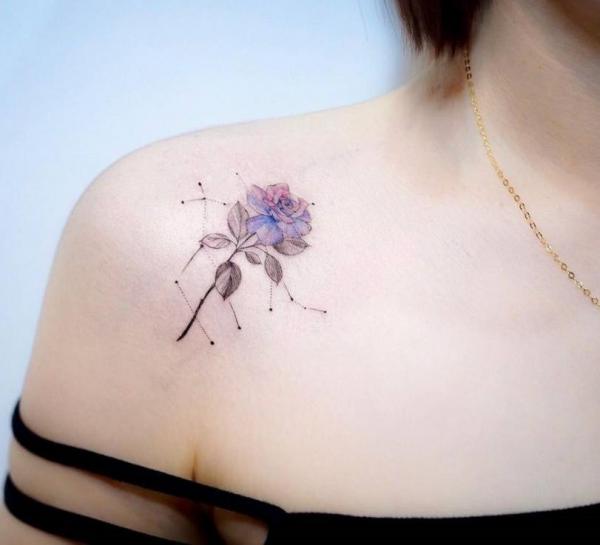 Gemini flower shoulder tattoo