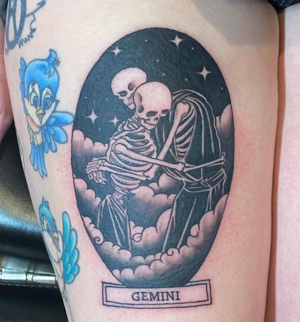Gemini twin skeleton tattoo