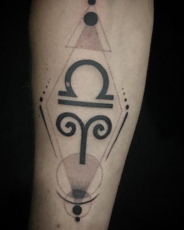 Geometric Aries and Libra sign tattoo